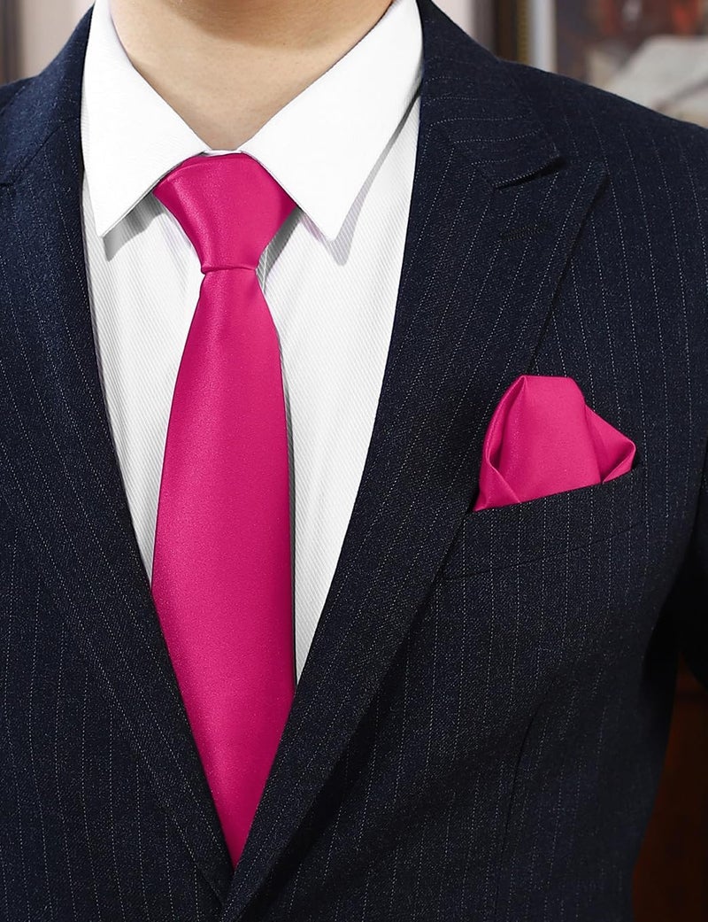 pensee Men's Tie Set Solid Pure Color 3.15" (8CM) Classic Formal Plain Necktie and Pocket Square Set For Men - Image 2
